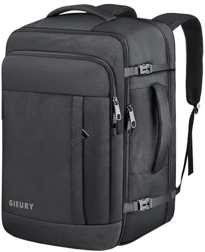 Gieury Carry On Backpack, 50L Travel Backpack, Luggage Backpack TSA Flight Approved Laptop Backpack for Men & Women, Large Expandable 40L Daypack Lightweight Business Weekender Bag, Black
