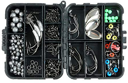 Kit d'accessoires de pêche 155 pièces avec étui de rangement complet pour la pêche avec boîtes de matériel y compris hameçons gabarits de lancement et plombs