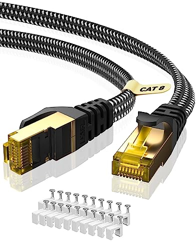 ARISKEEN Cat 8 Ethernet-Kabel 6M, Cat8 Geflochten Flach Hochgeschwindigkeit (40Gbps 2000Mhz/s) Gigabit Rj45 STP Geschirmtes Internet Netzwerk Lan Patch Kabel Draht für Router Modem Patch Panel