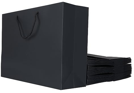 APACALI 20 Pack Black Paper Bags Large, Kraft Paper Gift Bags (40 x 27.5 x 11.82cm), Black Gift Bags with Handles, Reusable Paper Party Bags for Wedding, Birthday, Celebration, Shopping