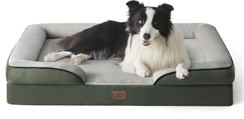 BEDSURE orthopädisches Hundebett Ergonomisches Hundesofa - 89x63 cm Hundecouch mit eierförmiger Kistenschaum für mittlere Hunde, waschbar rutschfest Hundebetten, tannengrün