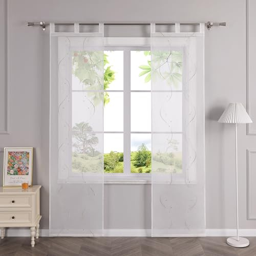 HeichkelL Schiebegardinen mit Schlaufen Transparent Schiebevorhänge Flächenvorhänge mit Wellen Stickerei 2er Set Gardinenschal Sand BxH 57x145 cm