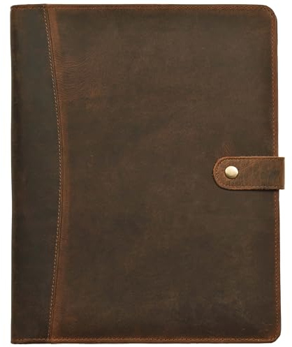 Leather Village Leather Portfolio Organizer - Professional Business Padfolio for Men & Women - Stylish Document Card Holder, Resume Folder, Folio for A4/Letter Size Writing Legal Pad, Brown