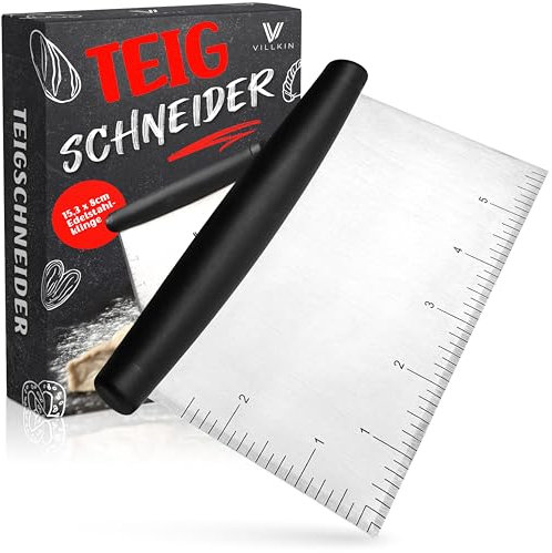 Villkin Teigschaber - Premium Mehrzweck-Teigschneider für die Küche aus Edelstahl, robust und ergonomisch, mit rutschfestem Griff, ideal zum Backen z. B. Brot