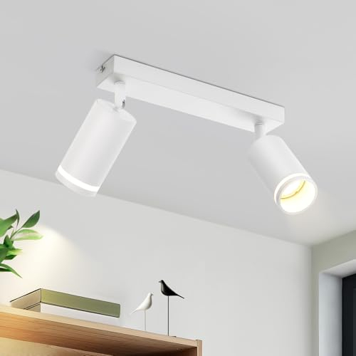 meoaow Spot de Plafond LED Plafonnier Blanc : 2 Spots à Ampoule Spot Mural orientable GU10 Lampe de Couloir intérieur Spots de Plafond en métal, sans Ampoule