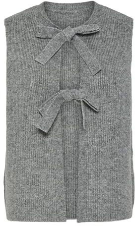 PIECES Femme Vest Knit Pcsilly SL Rev Tie Gilet en Tricot Noos BC, Mélange De Gris Moyen., M EU