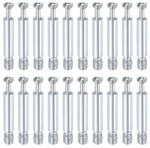 sourcing map 20Pcs 40mm Furniture Connecting Fittings, Thread Bolts Dowels Screws, Metal Dowel Fitting Fasteners for Cabinet Drawer and Wardrobe Furniture, Silver