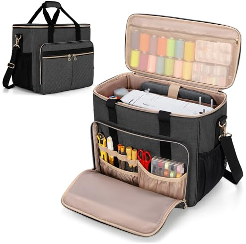 Luxja Bolsa para Máquinas de Coser con Múltiples Bolsillos, Estuche de Máquina de Coser Compatible con Mayoría de Máquinas de Coser Estándar Brother, Singer y Janome, Negro