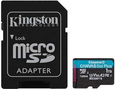 Kingston Canvas Go Plus microSDXC minneskort Gen4 200MB/s A2 U3 V30 1 TB kort + adapter SDCG4/1TB | Upp till 200 MB/s, UHS-I, V30, U3, klass 10, A2