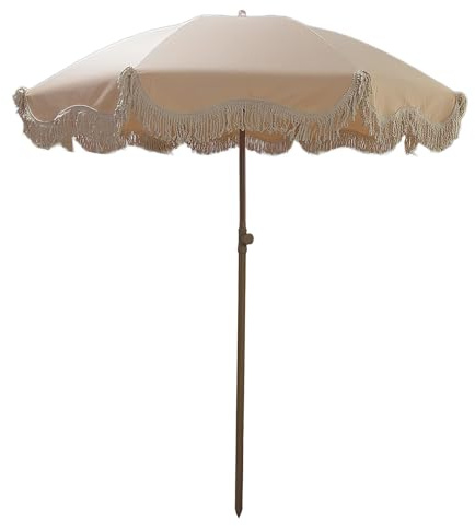 FMCAGNGAKP 180CM Sombrilla Terraza Exterior con Flecos con 8 Varillas, Inclinación Sombrilla de Jardín Boho, UPF 50+ Sombrilla de Playa Parasol para Playa Patio Piscina