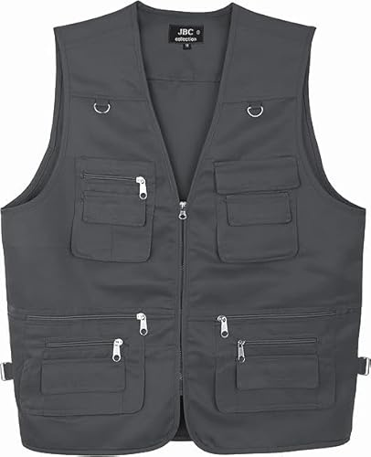 BLOOM BLENDS Mens Fishing Vest Lightweight Multi Pocket Utility Gilet with Zipped Pockets D Rings, Outdoor Waistcoat for Anglers, Hiking and Travel (UK, Alpha, XXL, Regular, Regular, Charcoal)