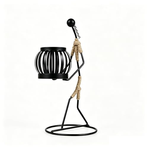 Metal Candle Holder, Retro Black Iron Tea Light Candle Holders Vintage Candlestick Stand Little Girl Shaped with Hemp Rope for Living Room Wedding Dining Table Decoration
