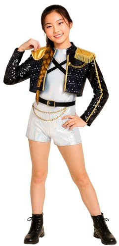 FIESTAS GUIRCA | Silver Leader Child Costume (10–12 år) - T-shirt, jacka, byxor och bälte - asiatisk film och temadräkter för karneval och maskeradfester - perfekt för flickor