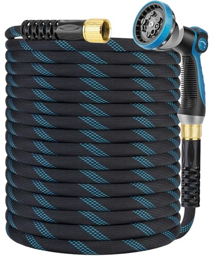 KETTOYA Non-Expanding Garden Hose 100 ft, Kink Free Flexible Water Hose with 10-Pattern Spray Nozzle, Lightweight Hose Pipe, Leak Proof, 3/4 Swivel Connectors, Super Fabric, Portable Storage Strap