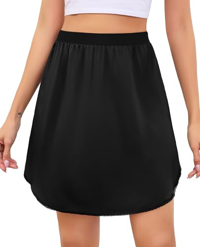 Wikoan Jupons Femme Court en Satin Jupon sous Robe Soie Fond de Jupe sous-Vêtements Invisible Demi-Jupe Elastique Jupon pour Robe Transparente S-XXL