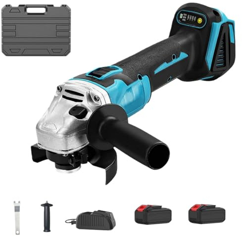 Batteridriven vinkelslip trådlös, batteri, ersättning för Makita 21 V batteri, 2 x (2,0/4,0 Ah) batterier laddare, ny uppgraderingsversion, 125 mm skärslip, 9 000 varv/min, för exakt separation och
