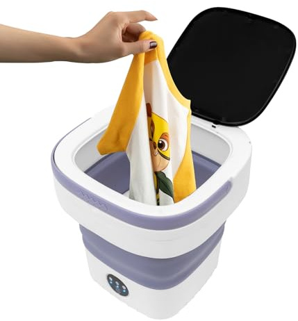 Mini lavatrice pieghevole, 12 l, 36 W, portatile, 3 modalità di lavaggio, simulata a mano, con tubo di scarico a luce blu, cestello scolapiatti per biancheria intima per bambini