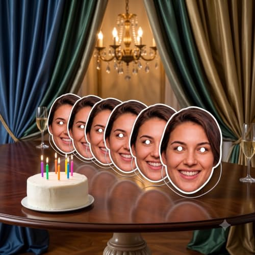 SHARRLA Custom Photo Face Mask, Personalised Cut-Out, 26cm | Birthday Party Prop, Pack of 6, Full Colour Print, Cardboard Cut-Out, Novelty Costume