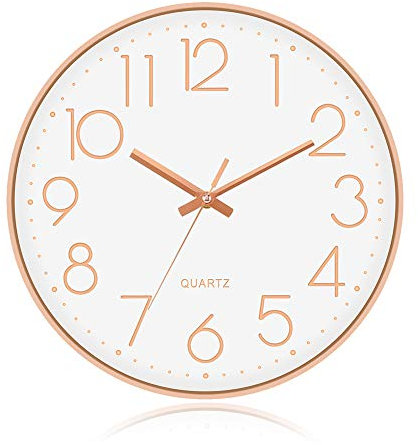 STARVAST Rose Gold Wall Clock, 12'' Silent Non-Ticking Wall Clock for Living Room Bedroom Decoration | Big Clear Number and HD Glass Surface