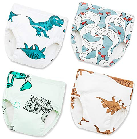 Joyo roy Potty Training Underwear 4t Toilet Training Pants 100% Cotton Absorbent 4t-5t Boys Underwear for Boys Waterproof Dinosaur Cotton Pee Pants 4 Packs Soft Reusable Toddler Potty Panties