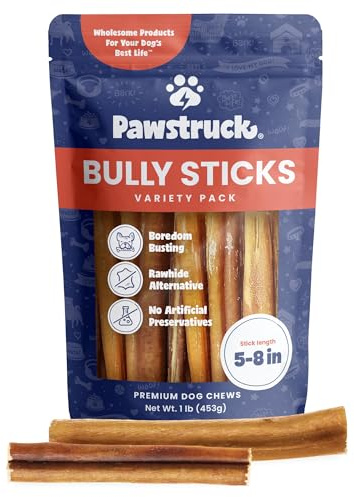 Pawstruck Premium 5-8 Bully Sticks for Dogs, 1 lb Bag - 100% Digestible, Natural Beef, Low Odor, Long-Lasting Chew for Medium & Large Dogs - Single Ingredient, Rawhide-Free Treat