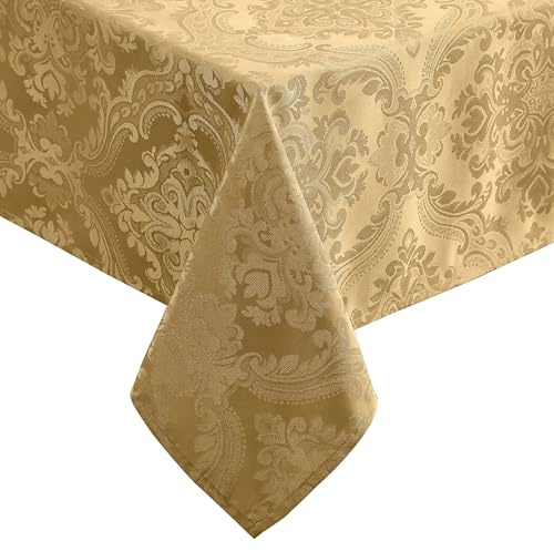 Elrene Home Fashions Tovaglia damascata, poliestere, oro, 150 x 152 cm quadrata