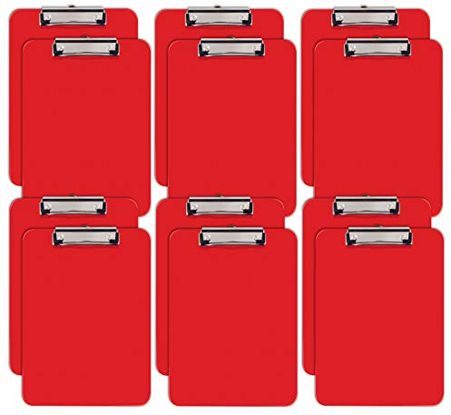 Better Office Products Red Plastic Clipboards, 12 Pack, Durable, 12.5 x 9 Inch, Low Profile Clip, Red, Set of 12