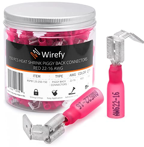 Wirefy Connettori Forcella Piggyback - Kit Terminali Termoretraibili 3 Vie - Capicorda Elettrici Rapidi - Rosso 0,34-1,5 mm²