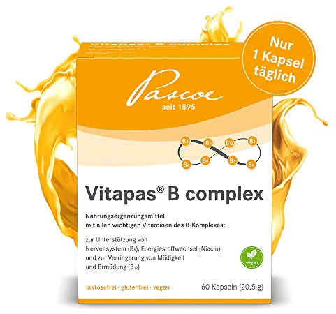 Vitapas B complex: Vitamin-B-Komplex mit allen 8 wichtigen B-Vitaminen (B1, B2, B3, B5, B6, B12), Biotin & Folsäure - Energie & starke Nerven - vegan, laktose- & glutenfrei - 60 Kapseln