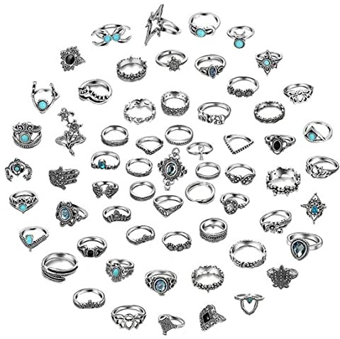 Ringar Set Vintage Silver Knuckle Ring Staplable Alloy Final Finger Ringar för Kvinnor 62st