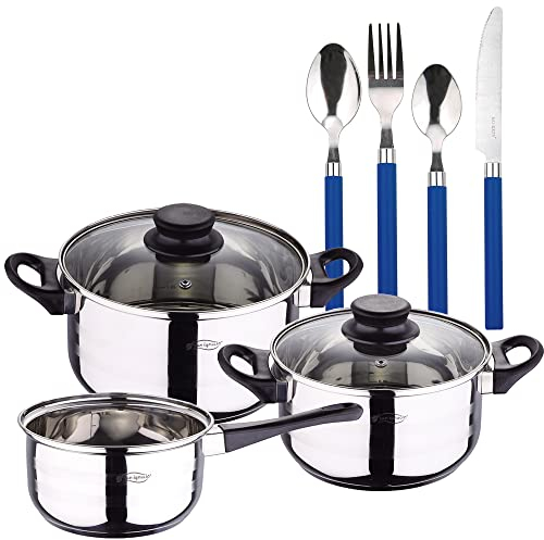 PACK BATERÍA DE COCINA 5 PIEZAS + SET DE CUBERTERÍA 24PC EN ACERO INOXIDABLE