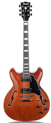 Redid Semi-Hollow Body Electric Guitar RD-100 Jazz Guitar with F-Hole,Maple neck,humbucker Pickups(Brown)