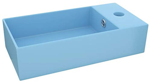 Waschbecken Rechteckig 48 x 25 x 15 cm Keramik Waschtisch Waschplatz Handwaschbecken Aufsatzwaschbecken Waschschale Aufsatzwaschtisch mit Hahnloch und Überlauf, Hellblau