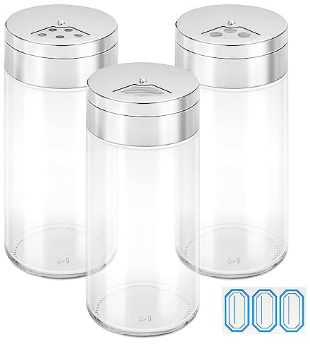 Segarty Spice Jar with Shaker Lids, 3 Pack 6 oz Spice Jars with Adjustable Pour Large Holes for Herbs Grains, Empty Glass Spices Bottles Seasoning Containers Clear Salt Pepper Shakers