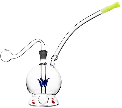 RORA 10 mm vetro Mini Bong piccolo tubo di vetro portatile fatto a mano olio bruciatore tubo fumo Bong con tubo in silicone (Round)