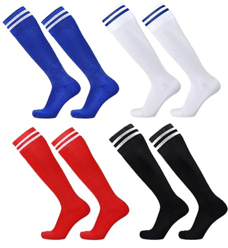 PLATEYTR 4 Paia di Calzini di Natale per Bambini, Calzini da Calcio per Bambini Che corrono Calzini Elastici Traspiranti e Calzini al Ginocchio, Adatti per i Bambini Che Si allenano a Calcio.