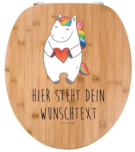 Mr. & Mrs. Panda Personalisierter WC Sitz Motiv Einhorn Herz - Personalisierte Geschenke, Personalisierte Klobrille, lustig, WC Sitz mit Namen,