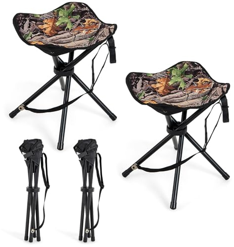 GYMAX Lot de 2 Tabourets de Chasse Pliable et Portable, avec Cadre en Métal Robuste & Tissu Imperméable, Transport Pratique pour Chasse/Camping/Pêche, Camouflage