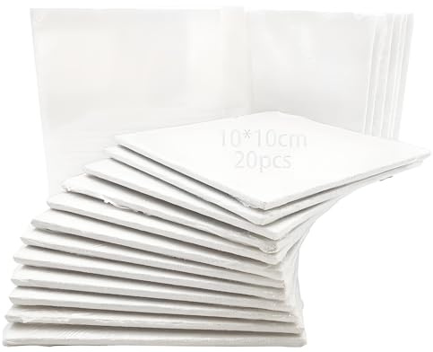 Dujelixa Pannelli di Tela 10X10 cm - Tele Artistiche in Cotone Bianco Pre-Stirate per Pittura a Olio, Acrilico, Acquerello (Confezione da 20)