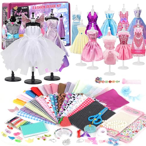 YOCOLE 1000+ Fashion Design Kit, Création de Mode Couture Enfants avec 5 Mannequins, Loisirs Créatifs Activites Manuelles avec Carnet de Croquis, Cadeau D'anniversaire Fille 6 7 8 9 10 11 12 Ans