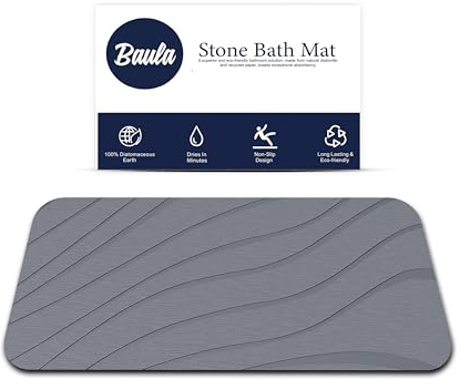 BAULA – Tappeto Bagno Diatomite 60x40 cm - Tappeto Bagno Assorbente – Tappeto Doccia Assorbente – Tappeto Diatomite Bagno Antiscivolo – Design Moderno Reversibile (2 Lati) – Stone Bath Mat