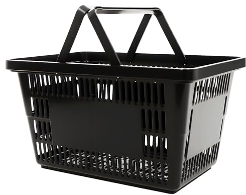 Begoniape shoppingkorg med handtag, 12 stycken bärkorg, shoppingkorgar, 28 l plastkorg stapelbar, shoppingkorg svart för bokhandlar, stormarknader, stor, solid, 48 x 26 x 33 cm