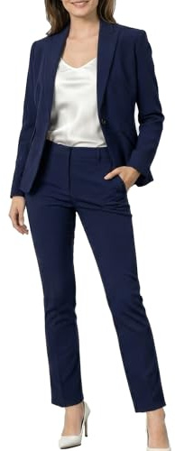 Marycrafts Women's Blazer Pant Suits Set Business Professional Workwear Suit, Navy Blue, 14