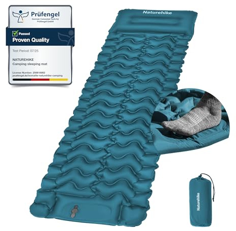 Naturehike Matelas isolant de camping avec coussin, matelas gonflable ultra léger, pompe à air intégrée, facile à gonfler, convient pour les tentes de randonnée de vélo, niveau d'entrée (bleu foncé,