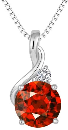 FJ Collana per Donna Argento Sterling 925 Collana Granato Ciondolo Pietre Portafortuna Gennaio Gioielli Regali per Donne Moglie Mamma