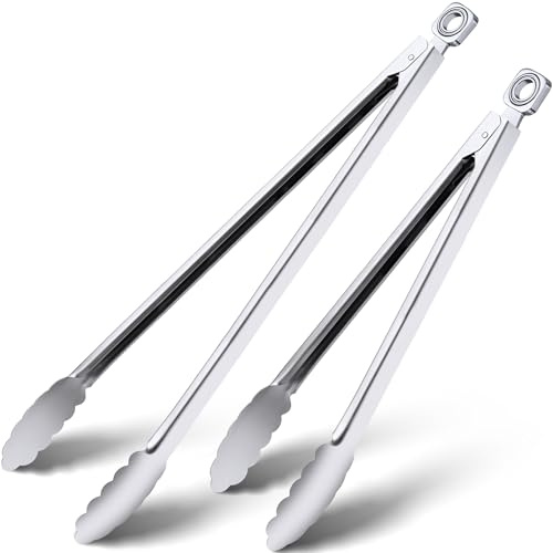 12 & 17 Inch Extra Long Metal Tongs, Grilling Tongs, Stainless Steel Tongs