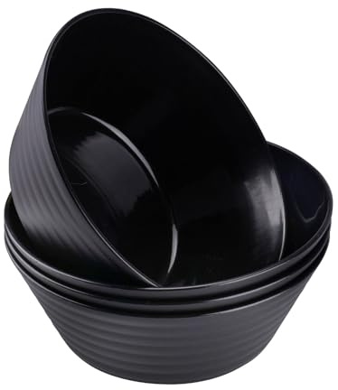 Doafoce 4 Bols 20cm Bol Plastique Reutilisable 1200ml Noir Saladier Plastique Saladiers Plats à Tapas Grand Bol Pour Pâtes Céréales Ramen Chips Soupes,Lavable au Lave-Vaisselle et au Micro-Ondes
