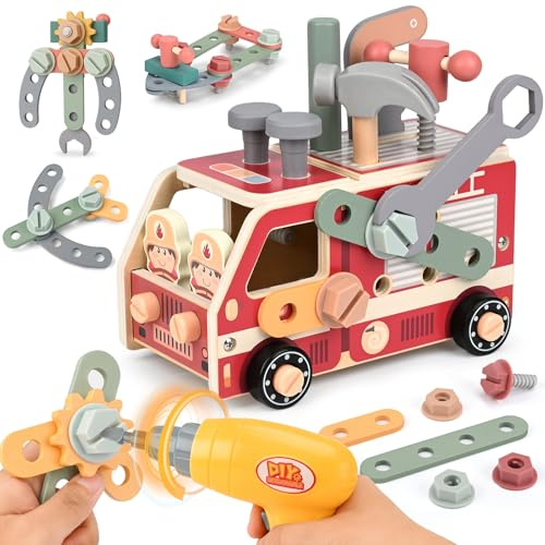 Vanplay Juguetes Niños 3 Años Herramientas Juguete, Juguetes de Madera 47Piezas con Taladro Eléctrico Cumpleaños Regalo Juego Educativo para Niños Niñas 3 4 5 Años