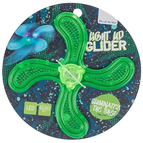 BLUECHOLON LED Frisbee Volant lumineux, 4 couleurs néon, 90 g, avec lumières LED brillantes pour jeux nocturnes, design Boomerang, rose, bleu, vert, violet