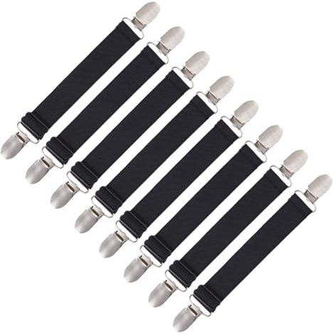 SUPERFINDINGS Juego de 8 ligueros ajustables con cierres antideslizantes de pato para sábanas, sujetadores de abrazadera, soporte para camisas, soportes universales para mujeres y hombres
